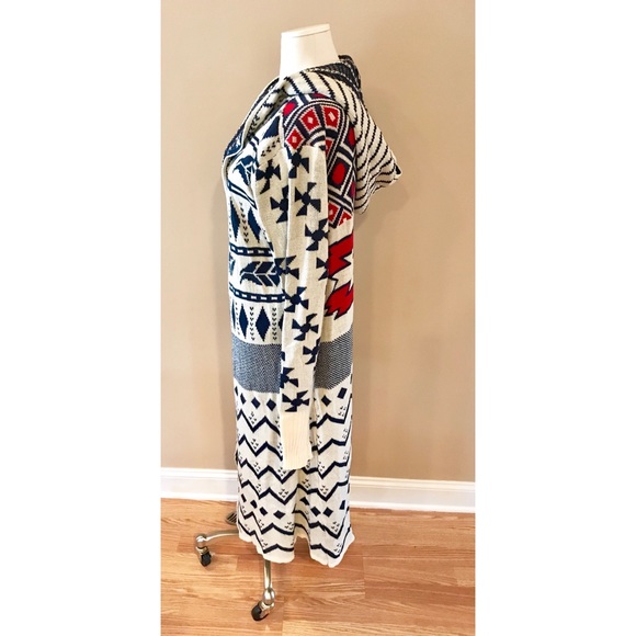 Long ivory tribal print duster cardigan - Picture 4 of 8